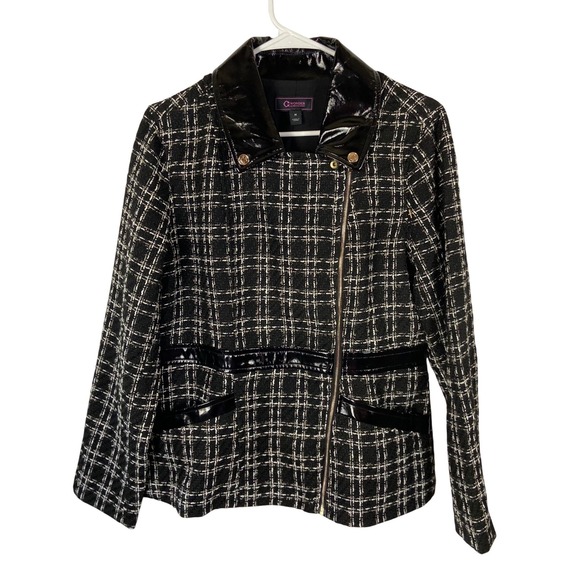 C Wonder by Christian Siriano Jackets & Blazers - C Wonder Christian Siriano Tweed Moto Jacket Black White Faux Leather Trim M